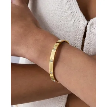 Elegant PAVOI 14K Gold Plated Bangle Bracelet for Women