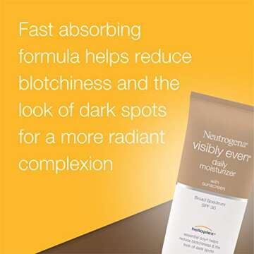 Neutrogena Visibly Even Daily Facial Moisturizer With Broad Spectrum SPF 30 Sunscreen, Face Lotion with Soy for Skin Discoloration, Dark Spots & Even Skin Tone, Hypoallergenic, 1.7 fl. Oz