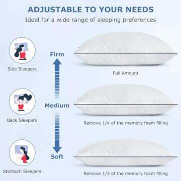 Slybear Cooling Bed Pillows Queen Size Set of 2 for Sleeping, Adjustable Shredded Memory Foam Pillows for Side Back Stomach Sleepers - Luxury Gel Pillows Hotel Pillows with Washable Removable Cover