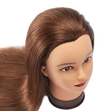 Headfix 24"-26" Hair Mannequin Head 100% Human Hair Hairdresser Practice Styling Training Head Cosmetology Manikin Doll Head With Clamp (6F1919LB0418H)