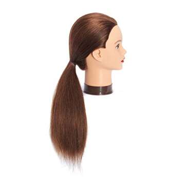 Headfix 24"-26" Hair Mannequin Head 100% Human Hair Hairdresser Practice Styling Training Head Cosmetology Manikin Doll Head With Clamp (6F1919LB0418H)