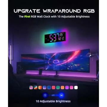 EASYERA 16.5" Digital Wall Clock with RGB Lights and Dual Alarms
