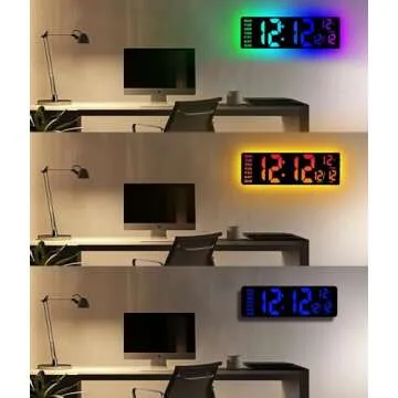 EASYERA 16.5" Digital Wall Clock with RGB Lights and Dual Alarms