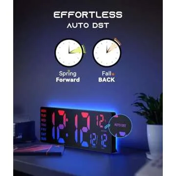 EASYERA 16.5" Digital Wall Clock with RGB Lights and Dual Alarms