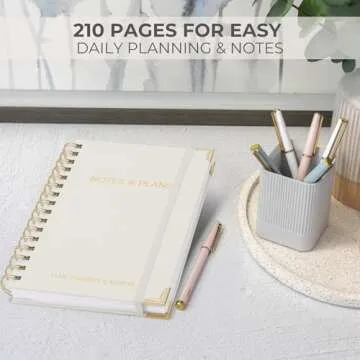 Aesthetic Daily Planner And Notebook With Hourly Schedule - Beautiful Spiral To do List Notepad For Work/Home to Organize Tasks And Appointments - Stylish School/Office Supplies Book For Women