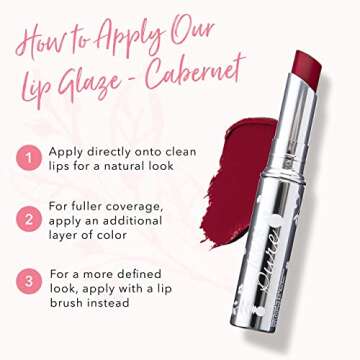 100% PURE Lip Glaze, Cabernet, Tinted Lip Balm, With Cocoa Butter, Vitamin E, Lip Moisturizer, Natural Lip Balm (Pink Mauve Color) - 0.088 oz