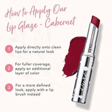 100% PURE Lip Glaze, Cabernet, Tinted Lip Balm, With Cocoa Butter, Vitamin E, Lip Moisturizer, Natural Lip Balm (Pink Mauve Color) - 0.088 oz