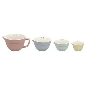 Creative Co-Op Set of 4 Batter Bowl Shaped Measuring Cups in Pink, Blue, Green & Yellow