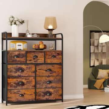 EnHomee Dresser with 9 Drawer, TV Stand Dresser for Bedroom with 2 Shelves, Fabric Dressers & Chest ...