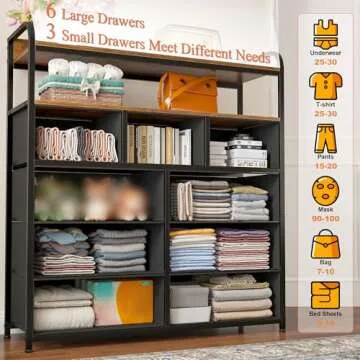 EnHomee Dresser with 9 Drawer, TV Stand Dresser for Bedroom with 2 Shelves, Fabric Dressers & Chest of Drawers with Wood Top, for Bedroom, Closet, Living Room,Entryway,Metal Frame,Rustic Brown