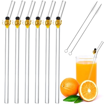 6 Cute Bee Design Glass Straws - Eco-Friendly & Stylish
