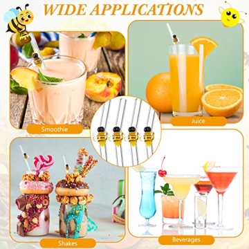 6 Cute Bee Design Glass Straws - Eco-Friendly & Stylish