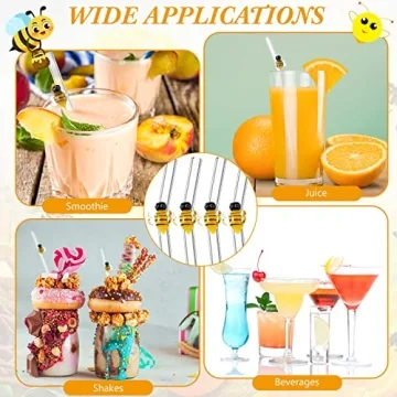6 Cute Bee Design Glass Straws - Eco-Friendly & Stylish