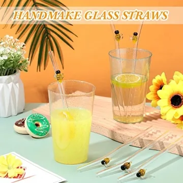 6 Cute Bee Design Glass Straws - Eco-Friendly & Stylish
