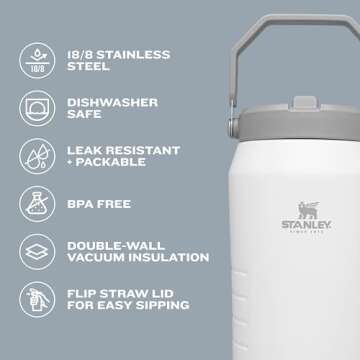 Stanley IceFlow Flip Straw Jug with Handle 64 oz| Twist On Lid and Flip Up Straw | Leak Resistant for Travel and Sports | Insulated Stainless Steel |BPA-Free |Rose Quartz