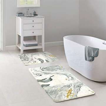 HAOCOO Bathroom Rugs Beige Marble Velveteen Bath Mat Set Non-Slip Door Carpet Soft Luxury Microfiber Machine-Washable Floor Rug for Doormats Tub Shower (20x31 inch, 2 Pack)