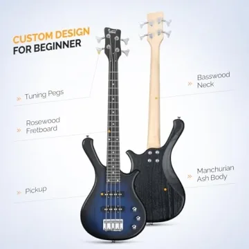 Glarry 4 String Electric Bass Guitar Kit - Dark Blue