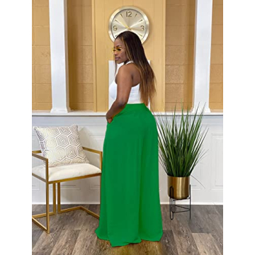 Miiyana Green Flowy Pants for Women Comfortable Palazzo Trousers