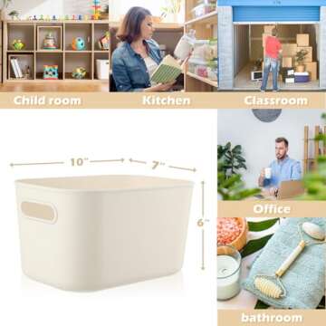 Zopeal Plastic Storage Bins 10 Pcs White Pantry Organizer Bins Small Baskets Storage Containers for ...