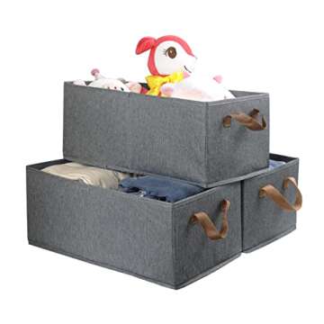 Pack of 3 Large Capacity Storage Bins Closet Organizer System, Sturdy Foldable Storage Boxes for Organizing Clothing, Sheets, Toys, Books - Shelf Organizer Shelves Basket Storage Bin