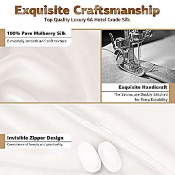 Ravmix 100% Pure Mulberry Silk Pillowcase 30 Momme 900TC for Hair and Skin with Hidden Zipper Both Sides Soft Breathable Silk, Standard Size 20 * 26inch, 1PCS, Ivory White