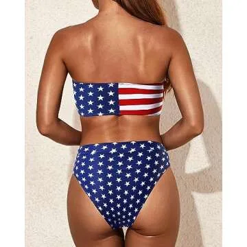 Tempt Me American Flag High Waisted Bikini for Women