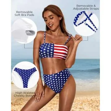 Tempt Me American Flag High Waisted Bikini for Women