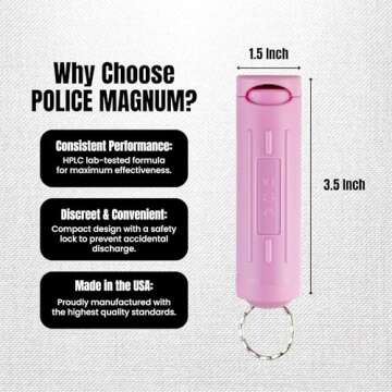 Police Magnum Keychain Pepper Spray Flip Top Safety- Maximum Heat Strength OC with Dye- Self Defense- Made in The USA- 1 Pack Soft Pink FT