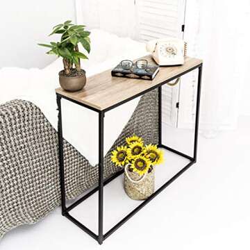 C-Hopetree Console Narrow Entry Table for Entryway Hallway Sofa - Black Metal