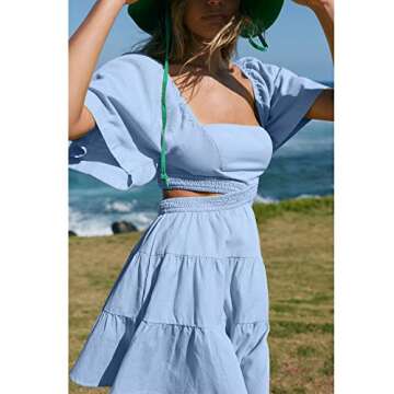 Shy Velvet Women's Summer Dress Flared Sleeves Blue