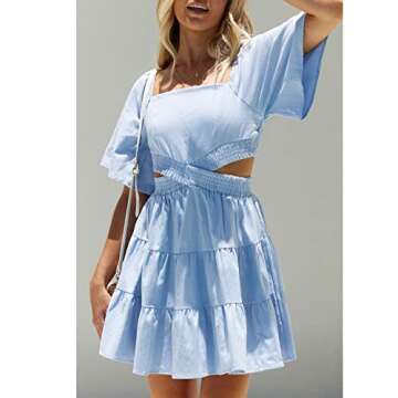 Shy Velvet Women's Summer Dress Flared Sleeves Blue