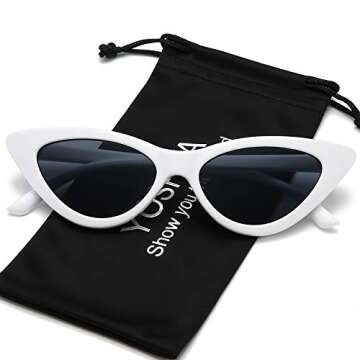 YOSHYA Retro Vintage Narrow Cat Eye Sunglasses for Women Clout Goggles Plastic Frame (Red Grey + White Grey)