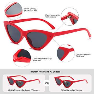 YOSHYA Retro Vintage Narrow Cat Eye Sunglasses for Women Clout Goggles Plastic Frame (Red Grey + White Grey)