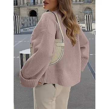 LOGENE Women's Oversized Sweater Crewneck Long Sleeve Soft Fuzzy Knit Pullover Sweaters 2024 Winter Fashion Warm Tops Clothes Grey Purple Large