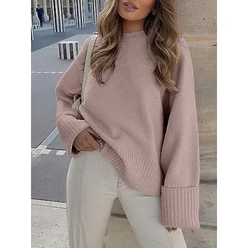 LOGENE Women's Oversized Sweater Crewneck Long Sleeve Soft Fuzzy Knit Pullover Sweaters 2024 Winter Fashion Warm Tops Clothes Grey Purple Large