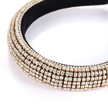 CEALXHENY Rhinestone Padded Headbands Rainbow Crystal Bejewelled Hairbands for Women Wide Velvet Headbands for Wedding Bridal Parties (B Gold)