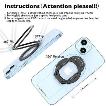 Magnetic Phone Ring Magnetic Phone Grip Phone Stand Magnetic Phone Ring Holder Finger Kickstand, Adjustable Kickstand for iPhone 14/13/12 Series(Black)