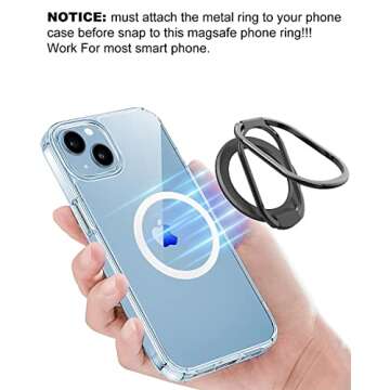 Magnetic Phone Ring Magnetic Phone Grip Phone Stand Magnetic Phone Ring Holder Finger Kickstand, Adjustable Kickstand for iPhone 14/13/12 Series(Black)