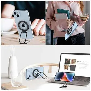 Magnetic Phone Ring Magnetic Phone Grip Phone Stand Magnetic Phone Ring Holder Finger Kickstand, Adjustable Kickstand for iPhone 14/13/12 Series(Black)