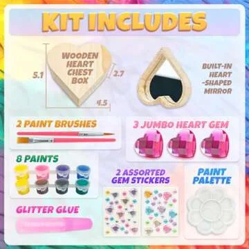 SMILESSKIDDO Paint Your Own Wooden Heart Treasure Box Kit - DIY Wooden Jewelry Box for Kids 4-8, Art...