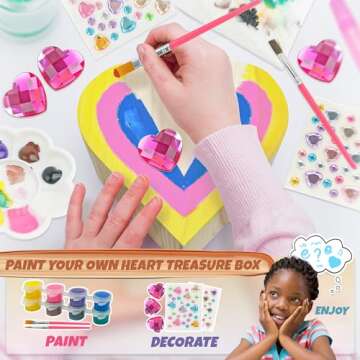 SMILESSKIDDO Paint Your Own Wooden Heart Treasure Box Kit - DIY Wooden Jewelry Box for Kids 4-8, Arts and Crafts for Kids 4-6 - Art&Crafts Kit Gifts for 8-12 Year Old Girls,Crafts for Girls 6-8