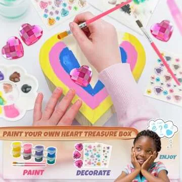 SMILESSKIDDO Paint Your Own Wooden Heart Treasure Box Kit - DIY Wooden Jewelry Box for Kids 4-8, Arts and Crafts for Kids 4-6 - Art&Crafts Kit Gifts for 8-12 Year Old Girls,Crafts for Girls 6-8