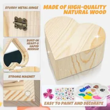 SMILESSKIDDO Paint Your Own Wooden Heart Treasure Box Kit - DIY Wooden Jewelry Box for Kids 4-8, Arts and Crafts for Kids 4-6 - Art&Crafts Kit Gifts for 8-12 Year Old Girls,Crafts for Girls 6-8