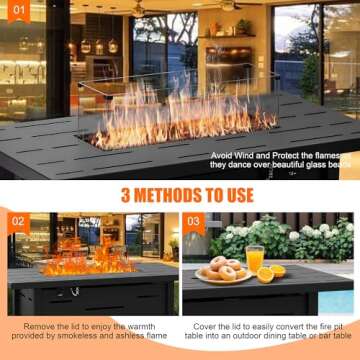 Walsunny 43 inch Outdoor Propane Fire Pit 50,000 BTU Gas Fire Pit Table with Lid, Glass Wind Guard, ...