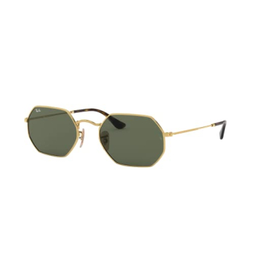 Ray-Ban RB3556N Octagonal Flat Lens Sunglasses, Gold/G-15 Green, 53 mm