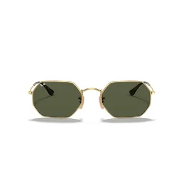 Ray-Ban RB3556N Octagonal Flat Lens Sunglasses, Gold/G-15 Green, 53 mm