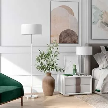 Henn&Hart Stylish 2-Light Floor Lamp - Matte White, Polished Nickel