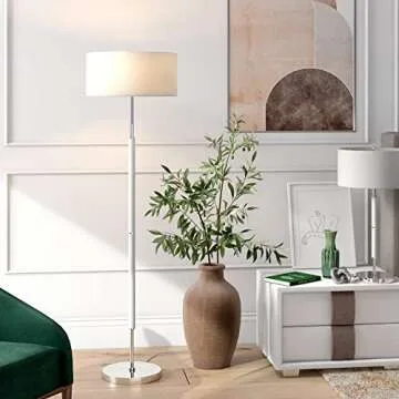 Henn&Hart Stylish 2-Light Floor Lamp - Matte White, Polished Nickel