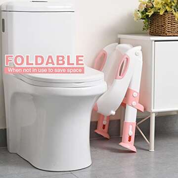 Toilet Potty Training Seat with Step Stool Ladder,711TEK Potty Training Toilet for Kids Boys Girls Toddlers-Comfortable Safe Potty Seat with Anti-Slip Pads Ladder(PInk)