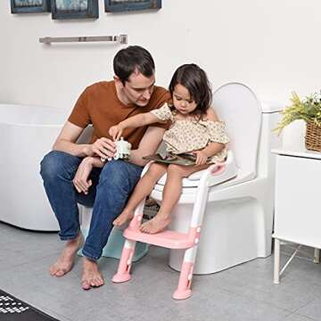 Toilet Potty Training Seat with Step Stool Ladder,711TEK Potty Training Toilet for Kids Boys Girls Toddlers-Comfortable Safe Potty Seat with Anti-Slip Pads Ladder(PInk)